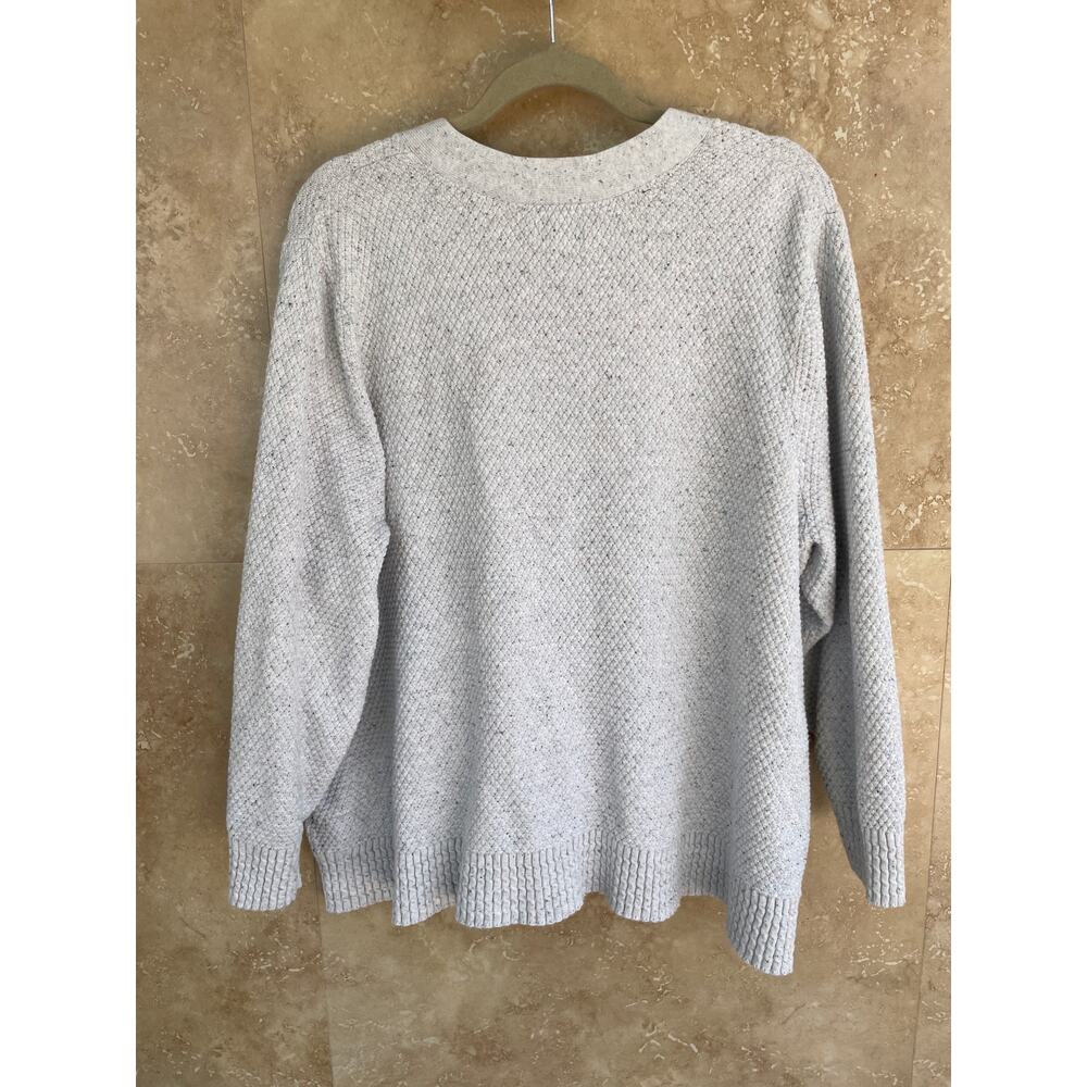 Lands End Cardigan Sweater 3X Cotton Waffle Knit Gray Speckled Long Sleeve - Picture 3 of 9